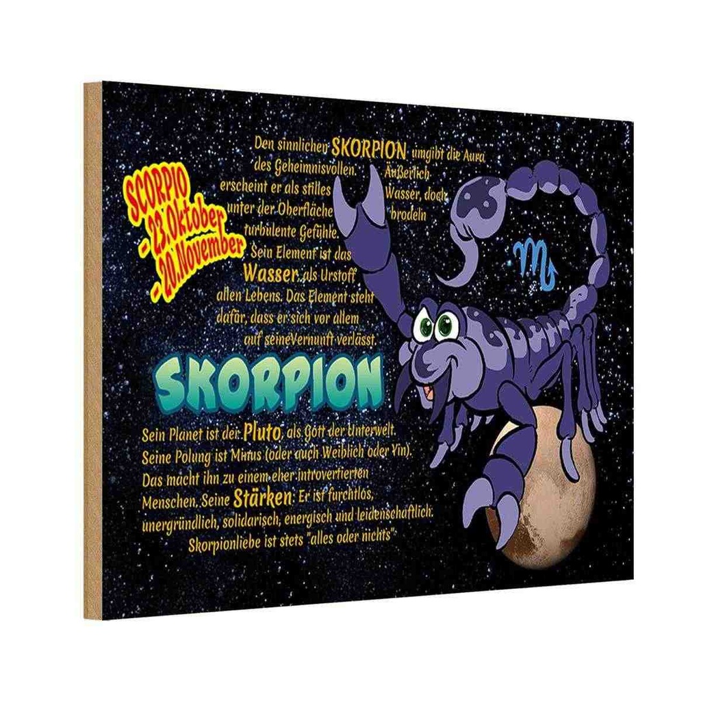 Holzschild 20x30 cm Sternzeichen Skorpion Planet Stärke Dekoration