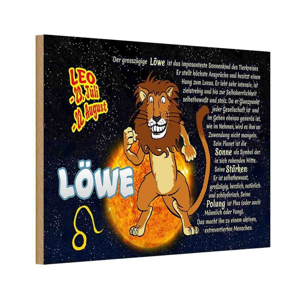 [LA-112157-H] Holzschild 20x30 cm Sternzeichen Löwe Planet Sonne Dekoration