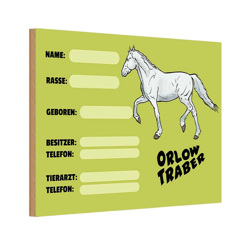 Holzschild 20x30 cm Pferd Orlow Traber Name Besitzer Rasse Tier Haustier