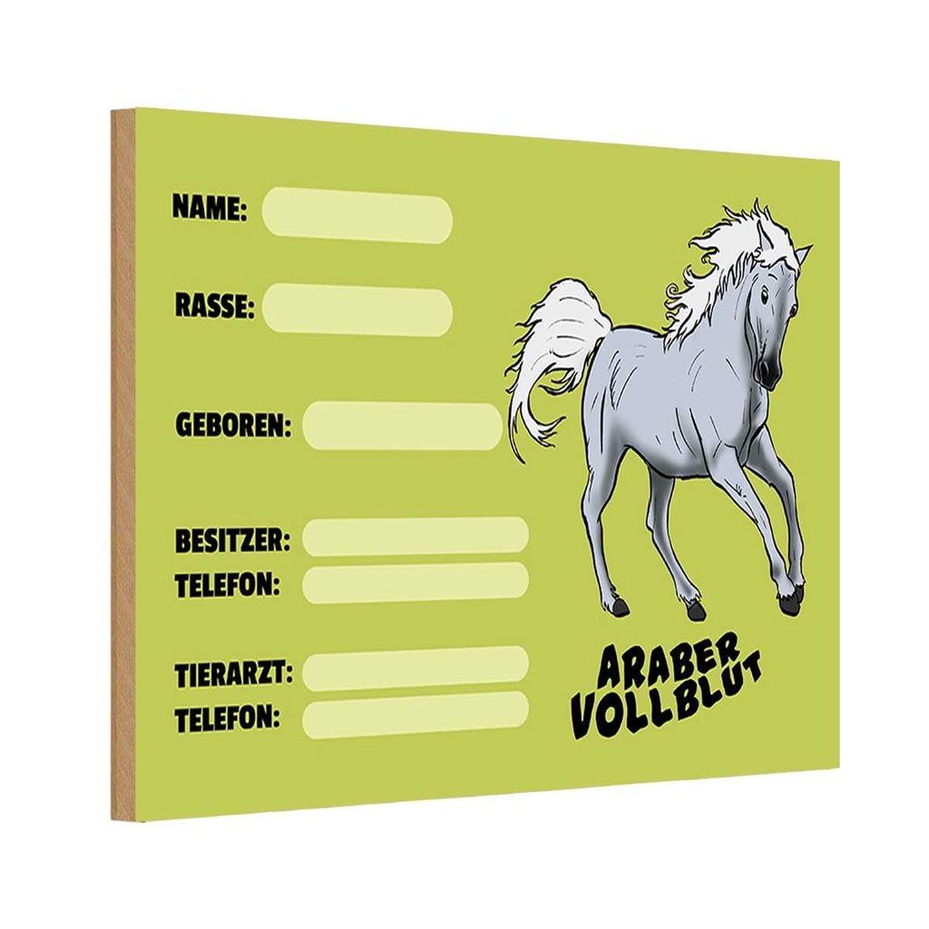 Holzschild 20x30 cm Pferd Araber Vollblut Name Besitzer Tier Haustier