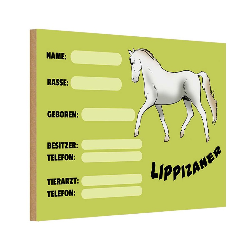 Holzschild 20x30 cm Pferd Lippizaner Angaben Name Besitzer Tier Haustier