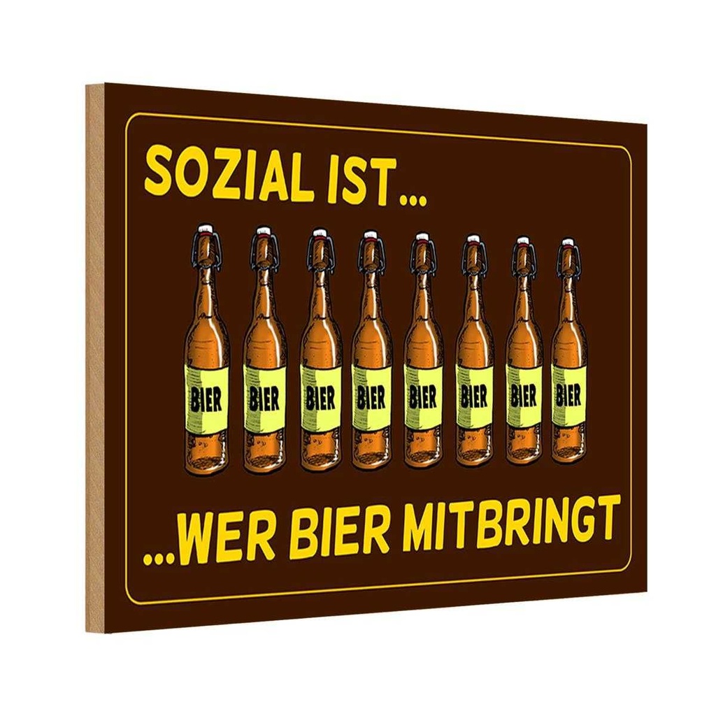 Holzschild 20x30 cm Alkohol sozial ist wer Bier mitbringt
