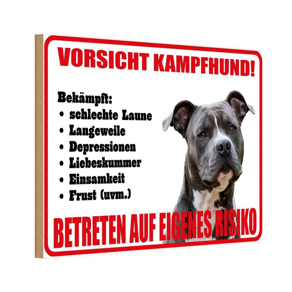 Holzschild 20x30 cm Hund Vorsicht Kampfhund Risiko Tier Haustier