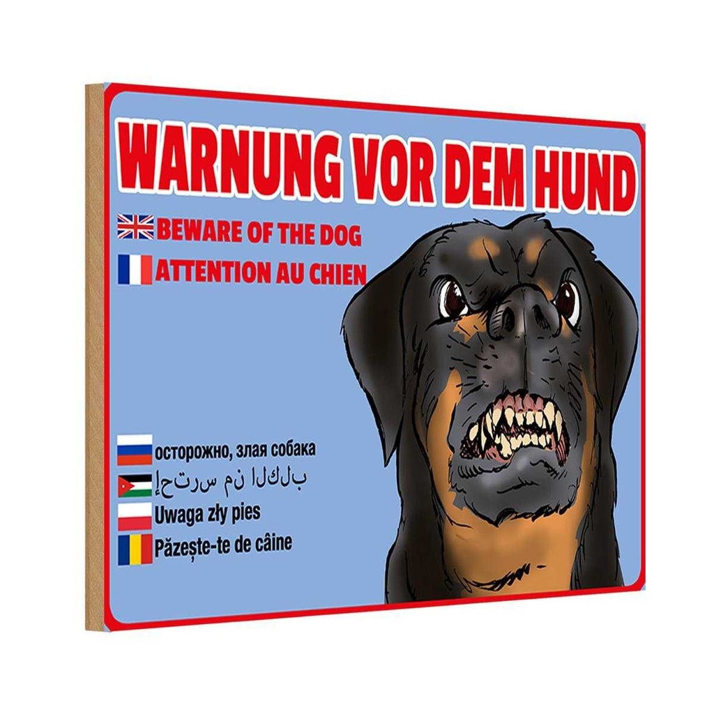 Holzschild 20x30 cm Warnung vor Hund Multi Sprachen Warnschild Hinweisschild