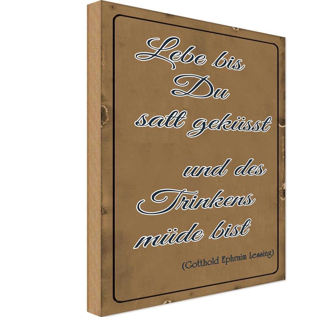 Holzschild 30x20 cm lebe bis Du satt geküsst Trinken Spruch Zitat