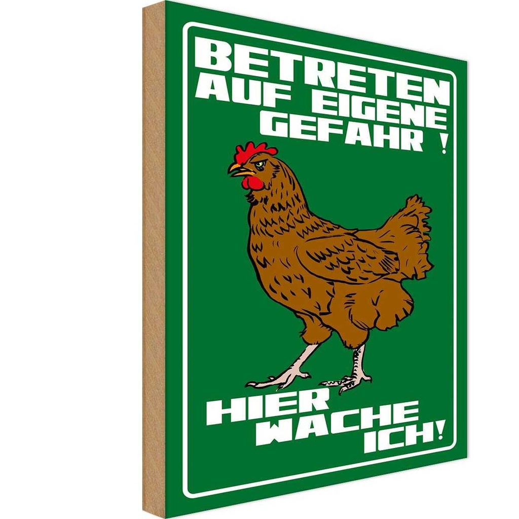 [LA-112327-H] Holzschild 30x20 cm Betreten auf eigene Gefahr Hahn