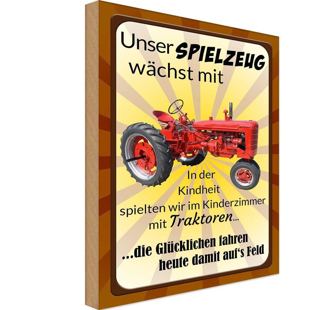 Holzschild 30x20 cm Spielzeug wächst mit Traktor Dekoration