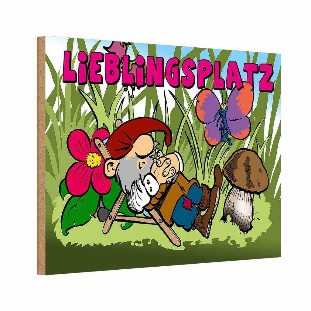 Holzschild 20x30 cm Lieblingsplatz Zwerg im Garten Dekoration