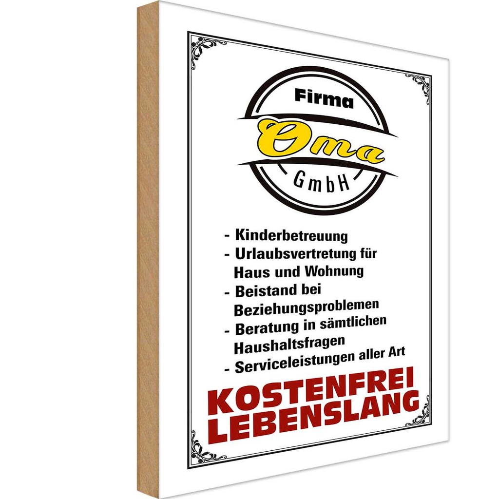 Holzschild 30x20 cm Firma Oma GmbH kostenfrei Opa