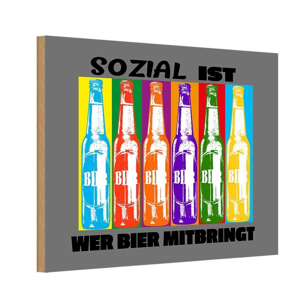 Holzschild 20x30 cm Alkohol sozial ist wer Bier mitbringt