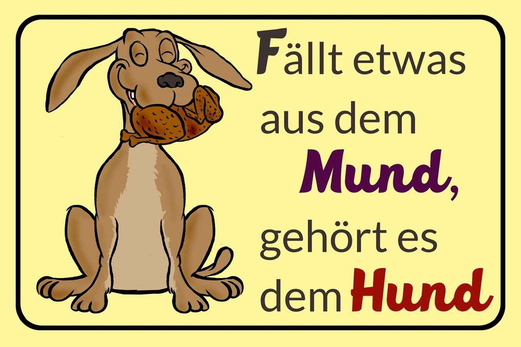 Holzschild 20x30 cm fällt aus Mund gehört dem Hund Tier Haustier