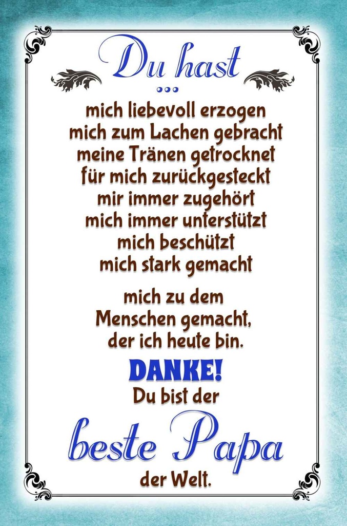 Holzschild 30x20 cm Danke du bis der Beste Papa Männer Frauen