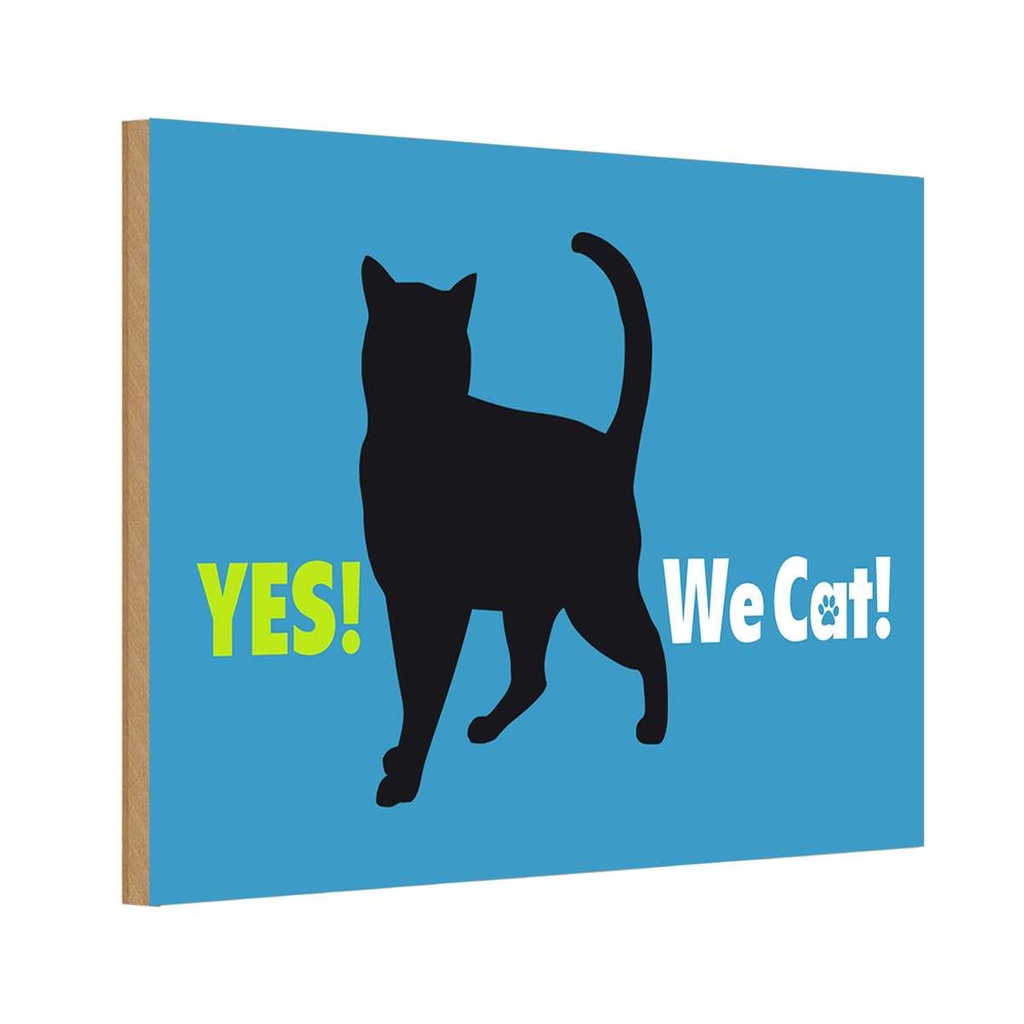 Holzschild 20x30 cm Yes We cat Katze blau Tier Haustier