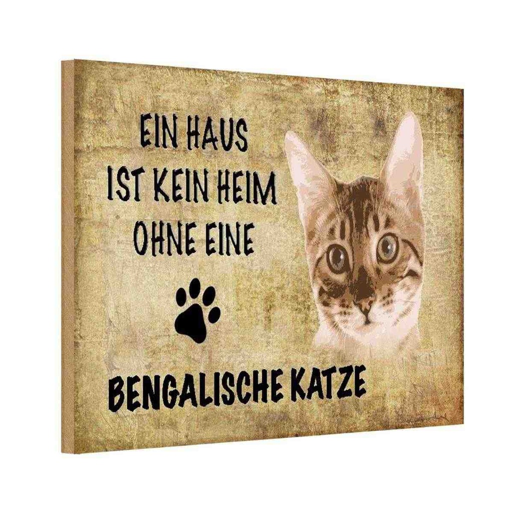 Holzschild 20x30 cm Bengalische Katze Tier Haustier