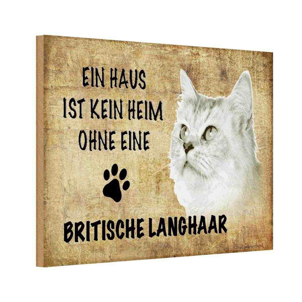 Holzschild 20x30 cm britische Langhaar Katze Tier Haustier