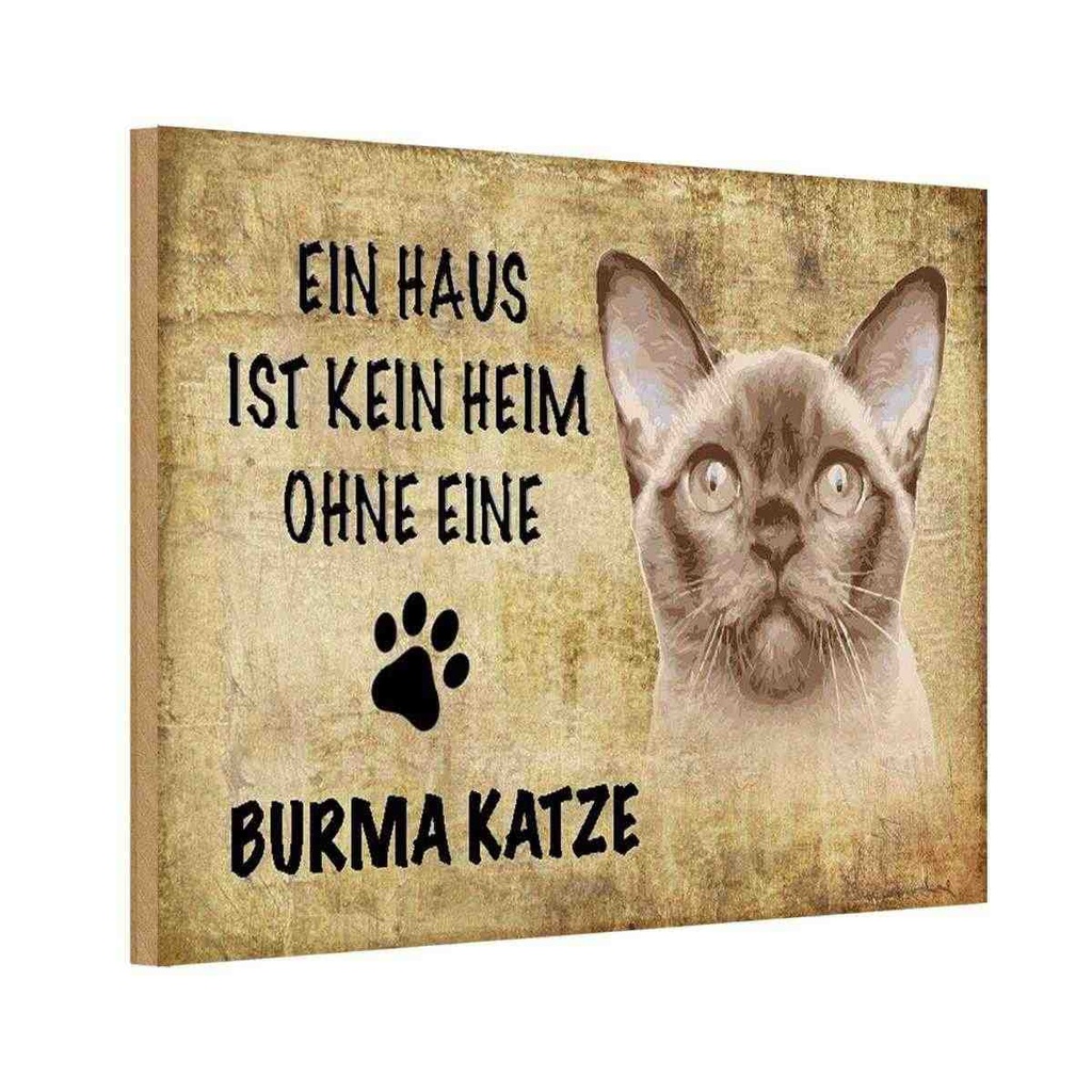 Holzschild 20x30 cm Burma Katze ohne kein Heim Tier Haustier