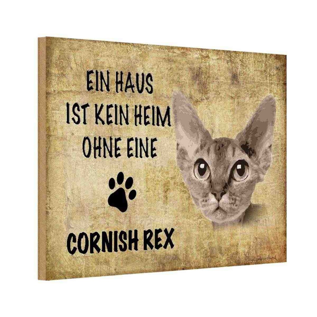 Holzschild 20x30 cm Cornish Rex Katze Tier Haustier