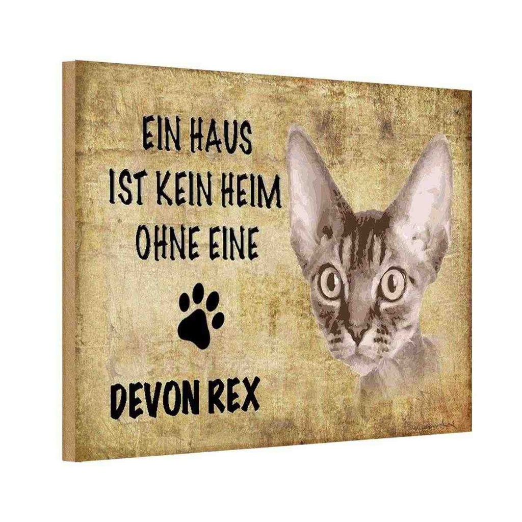 Holzschild 20x30 cm Devon Rex Katze ohne kein Heim Tier Haustier