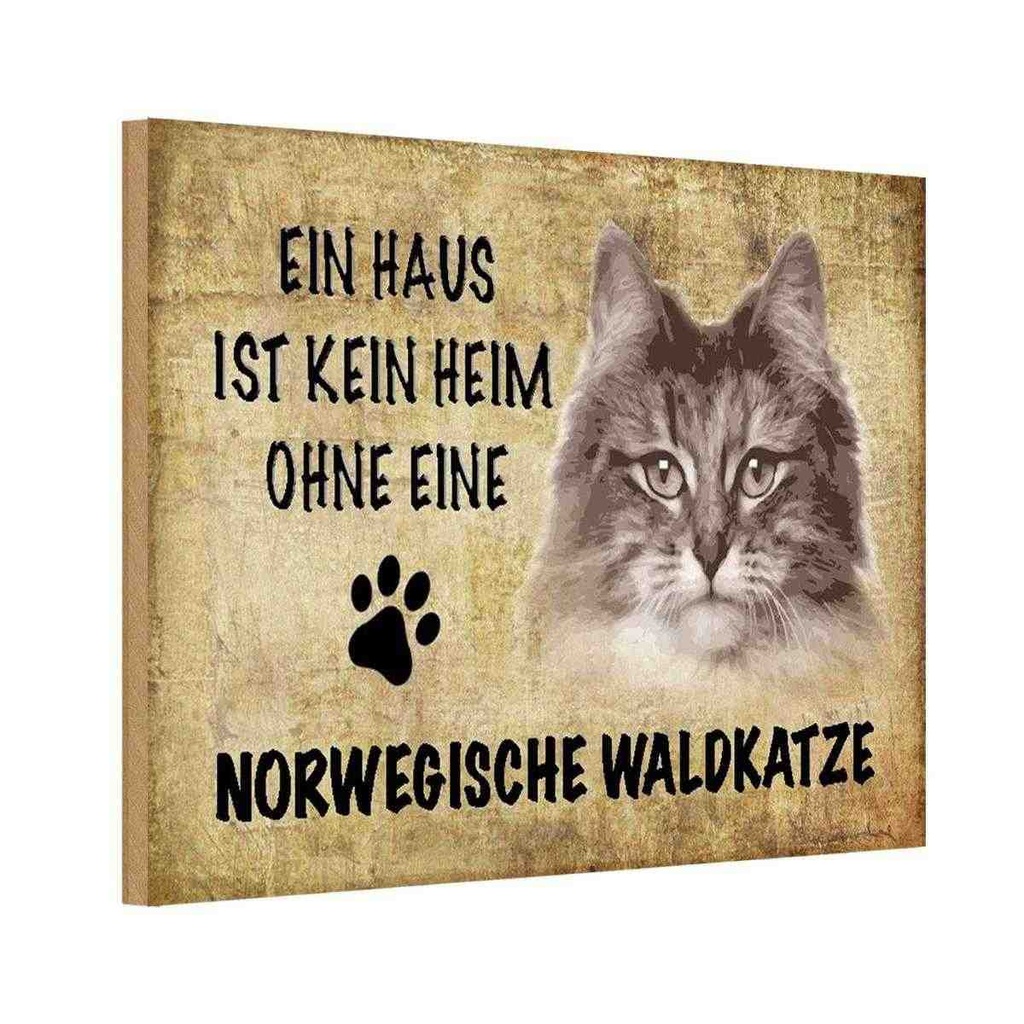 Holzschild 20x30 cm Norvegische Waldkatze Katze Tier Haustier