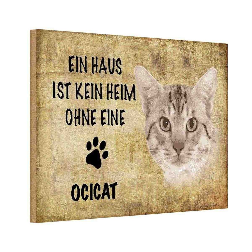 Holzschild 20x30 cm Ocicat Katze ohne kein Heim Tier Haustier