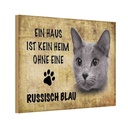 Holzschild 20x30 cm russisch blau Katze Tier Haustier