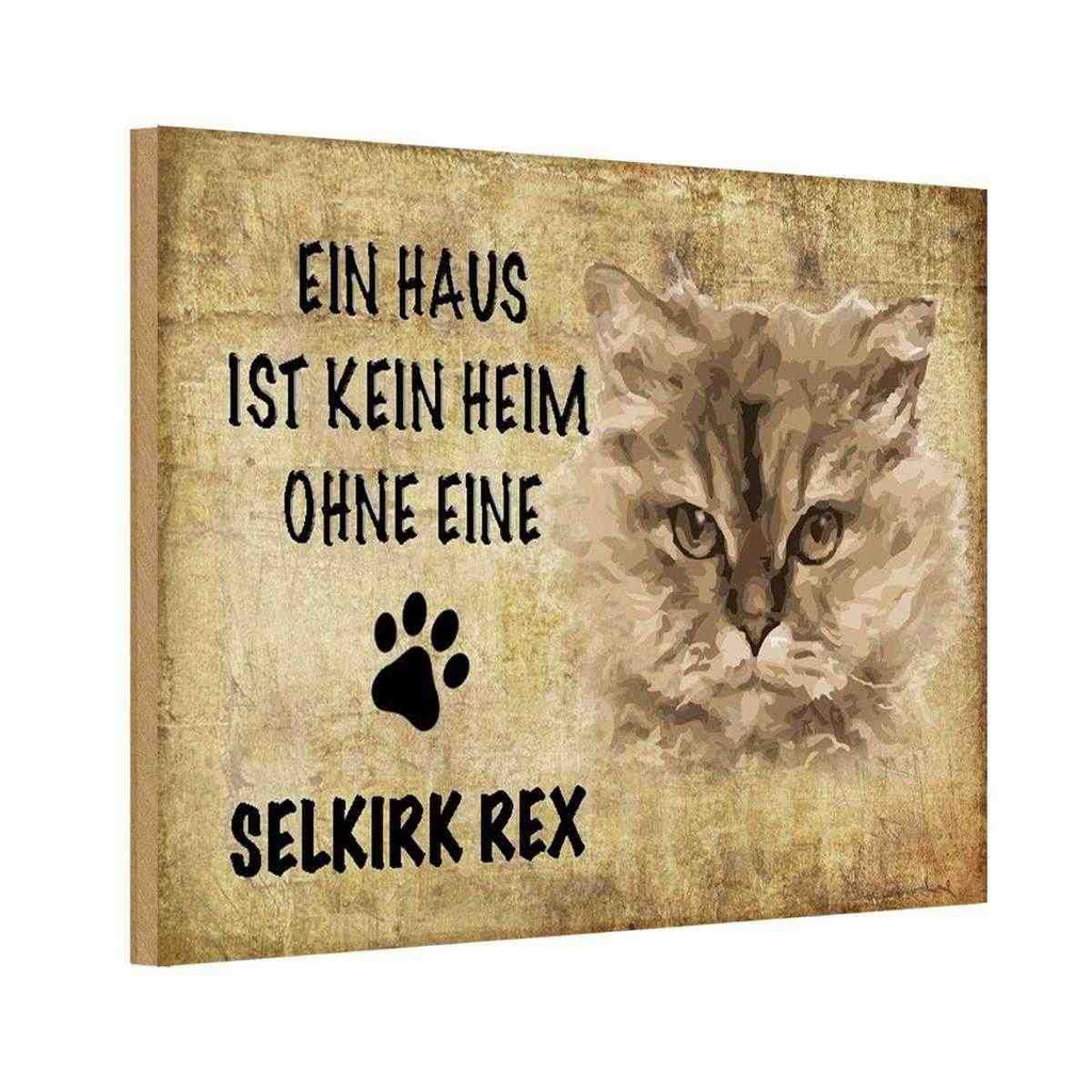 Holzschild 20x30 cm Selkirk Rex Katze ohne kein Heim Tier Haustier