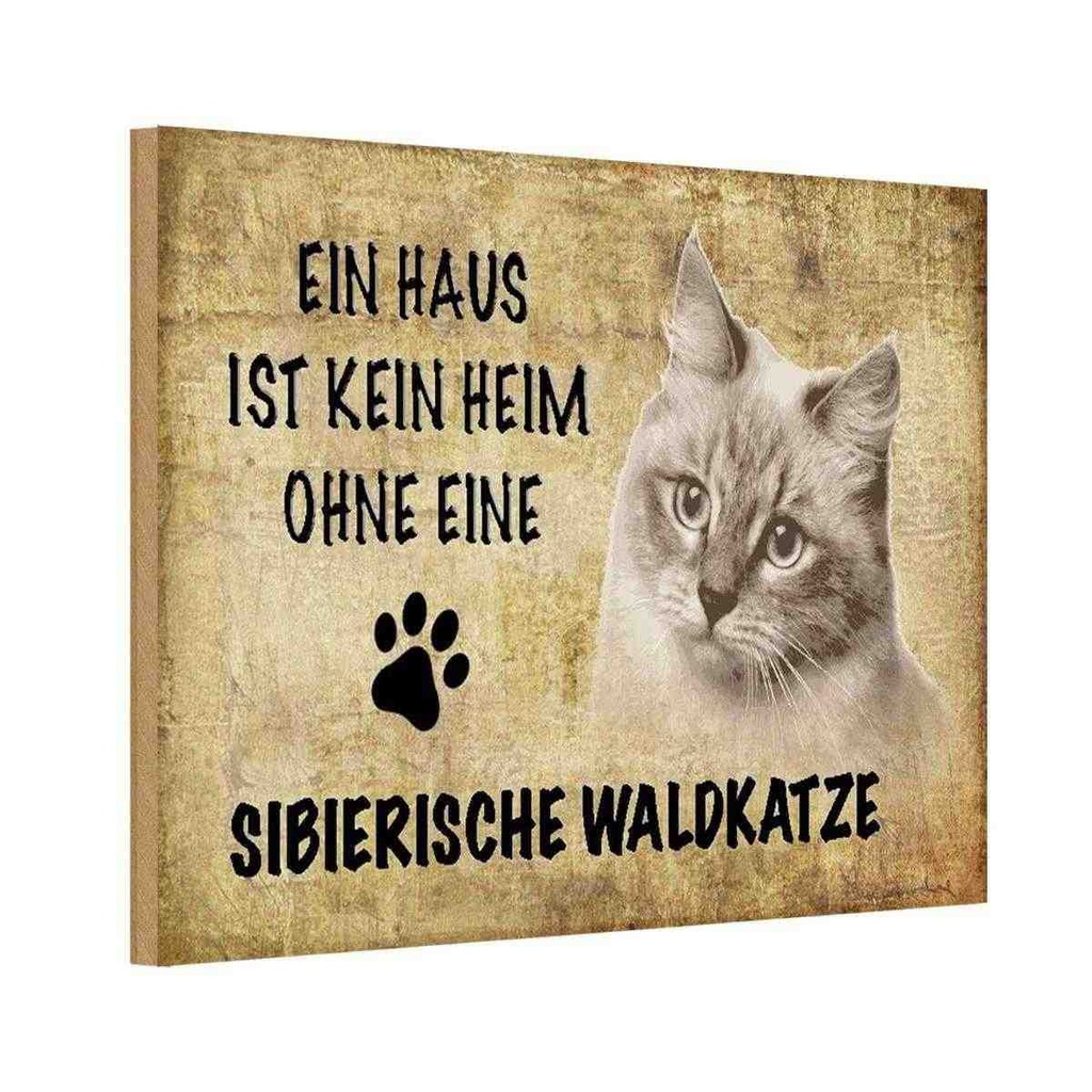 Holzschild 20x30 cm sibierische Waldkatze Katze Tier Haustier