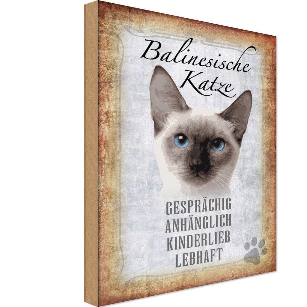 Holzschild 30x20 cm balinesische Katze Tier Haustier
