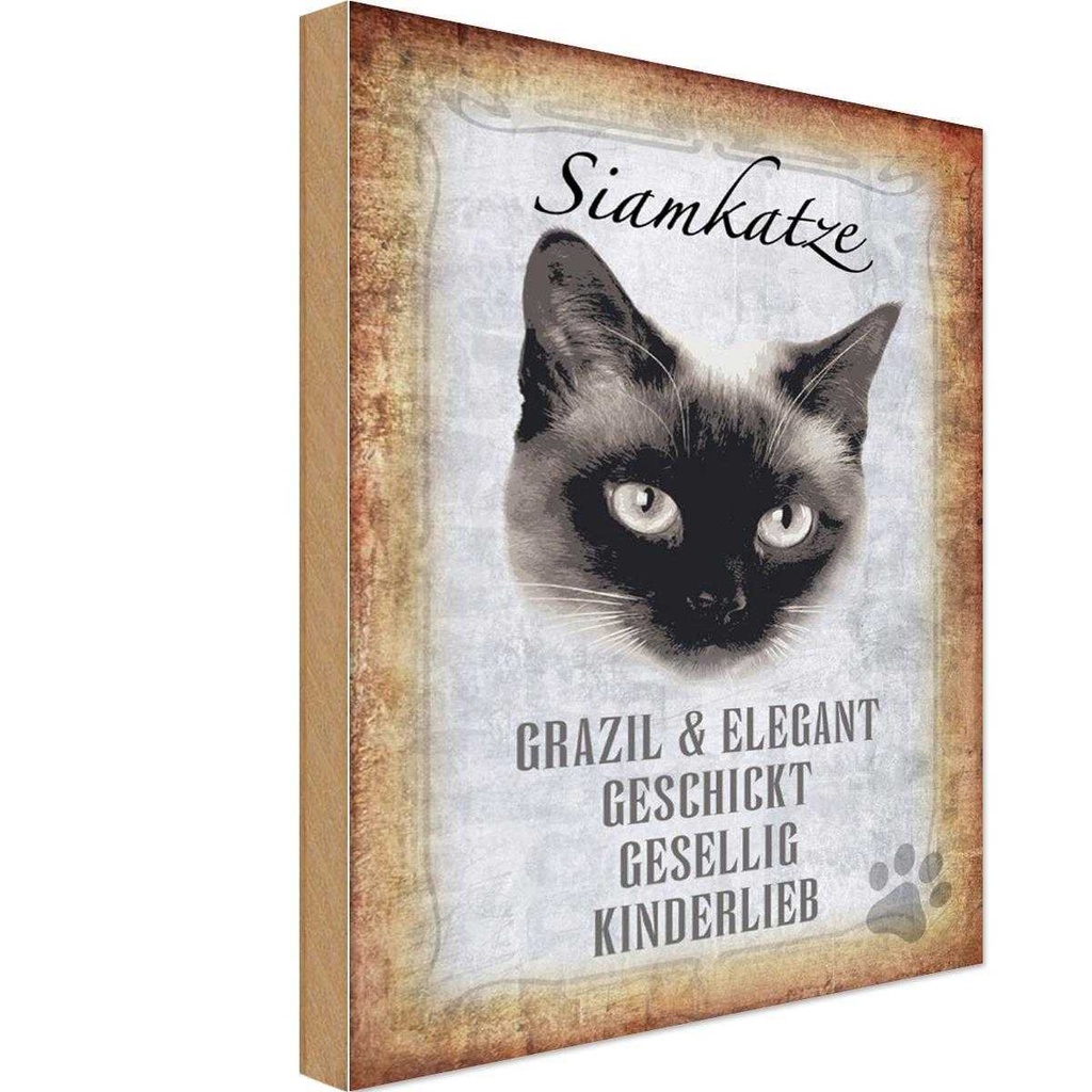 Holzschild 30x20 cm Siamkatze Katze grazil Tier Haustier