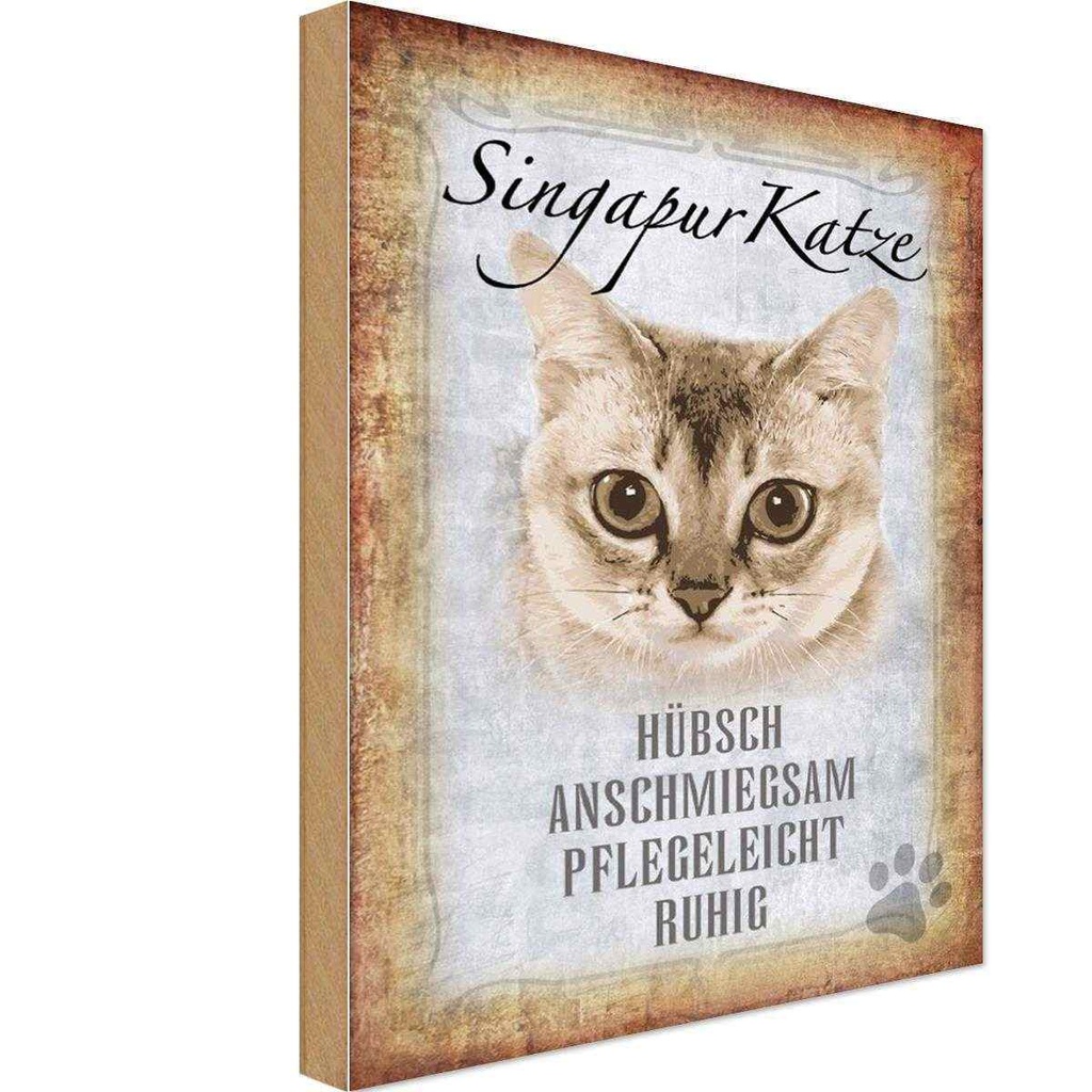 Holzschild 30x20 cm Singapur Katze Tier Haustier