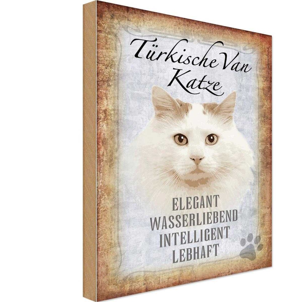 Holzschild 30x20 cm türkische Van Katze Tier Haustier