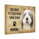 Holzschild 20x30 cm Bobtail Hund ohne kein Heim Tier Haustier