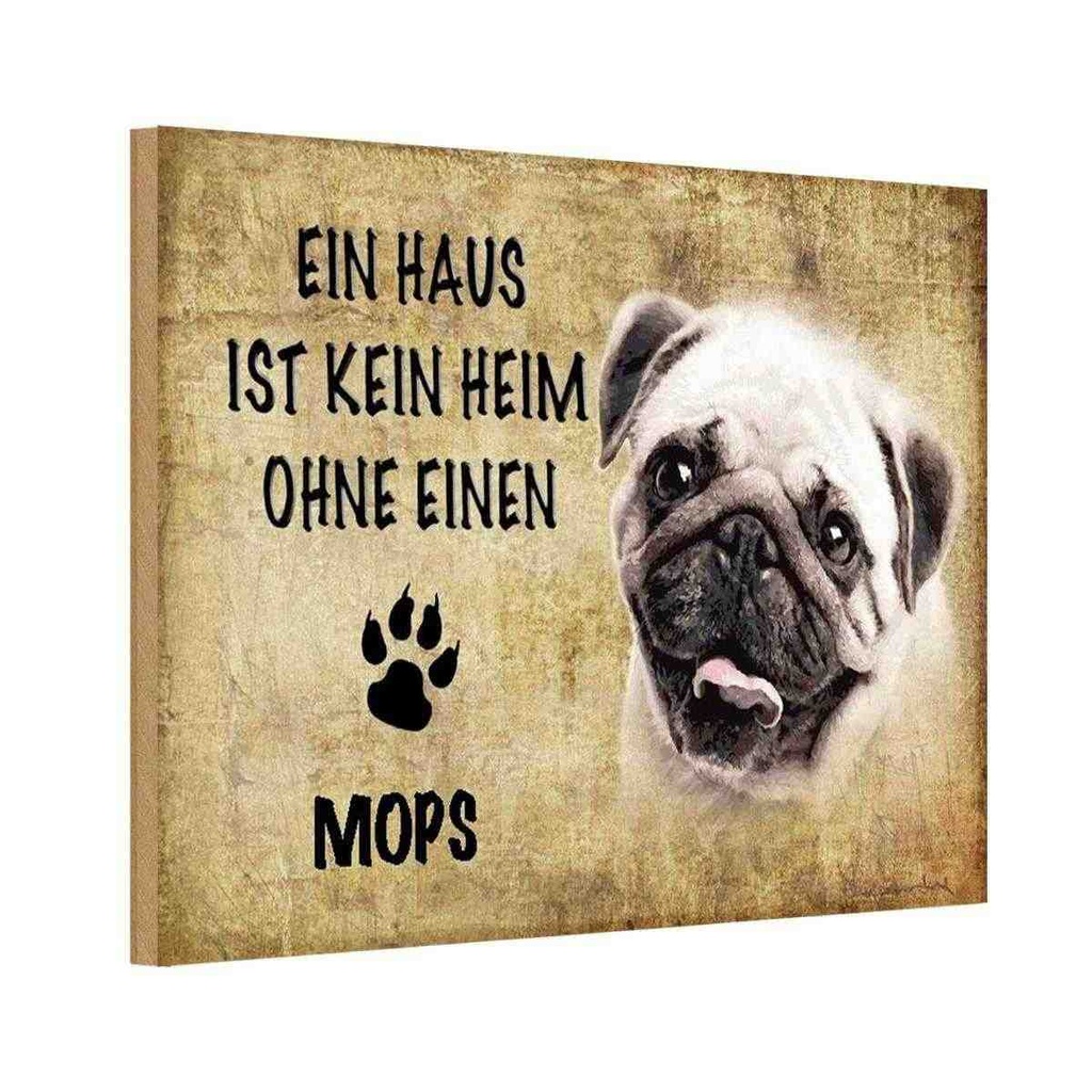 Holzschild 20x30 cm Mops Hund Tier Haustier