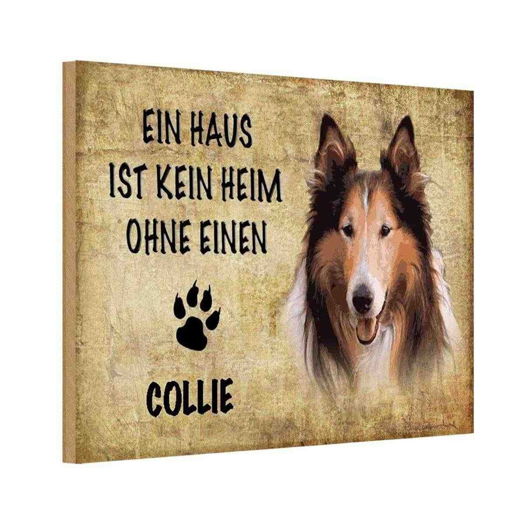 Holzschild 20x30 cm Collie Hund Tier Haustier