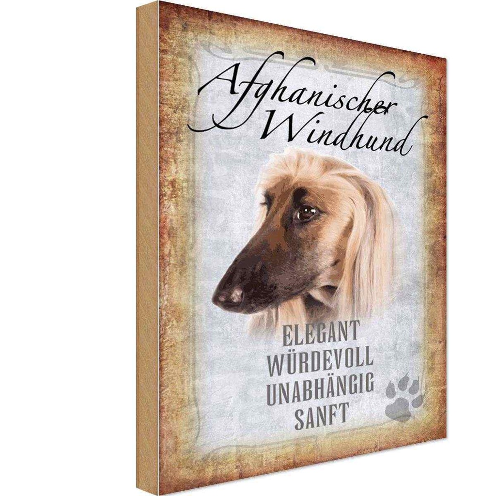 Holzschild 30x20 cm Afghanischer Windhund Hund Tier Haustier