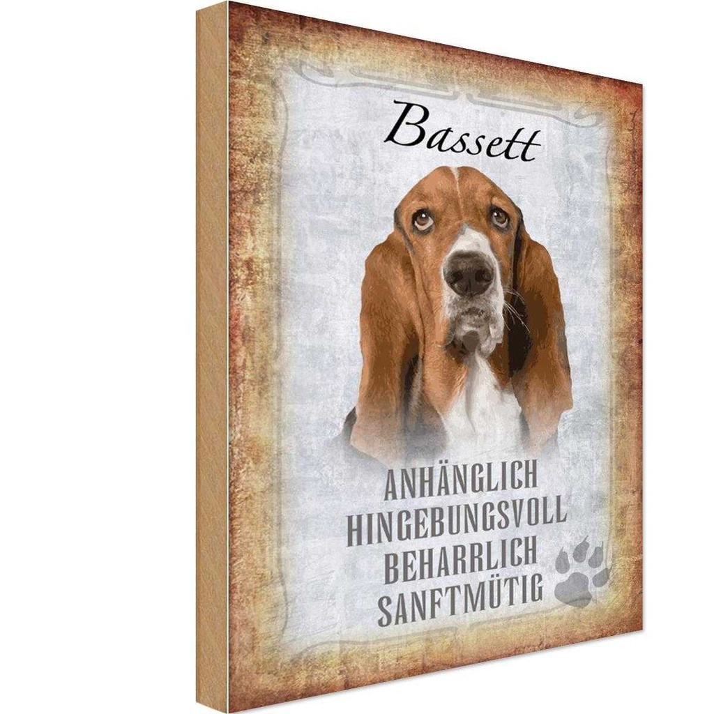 Holzschild 30x20 cm Bassett Hund Tier Haustier