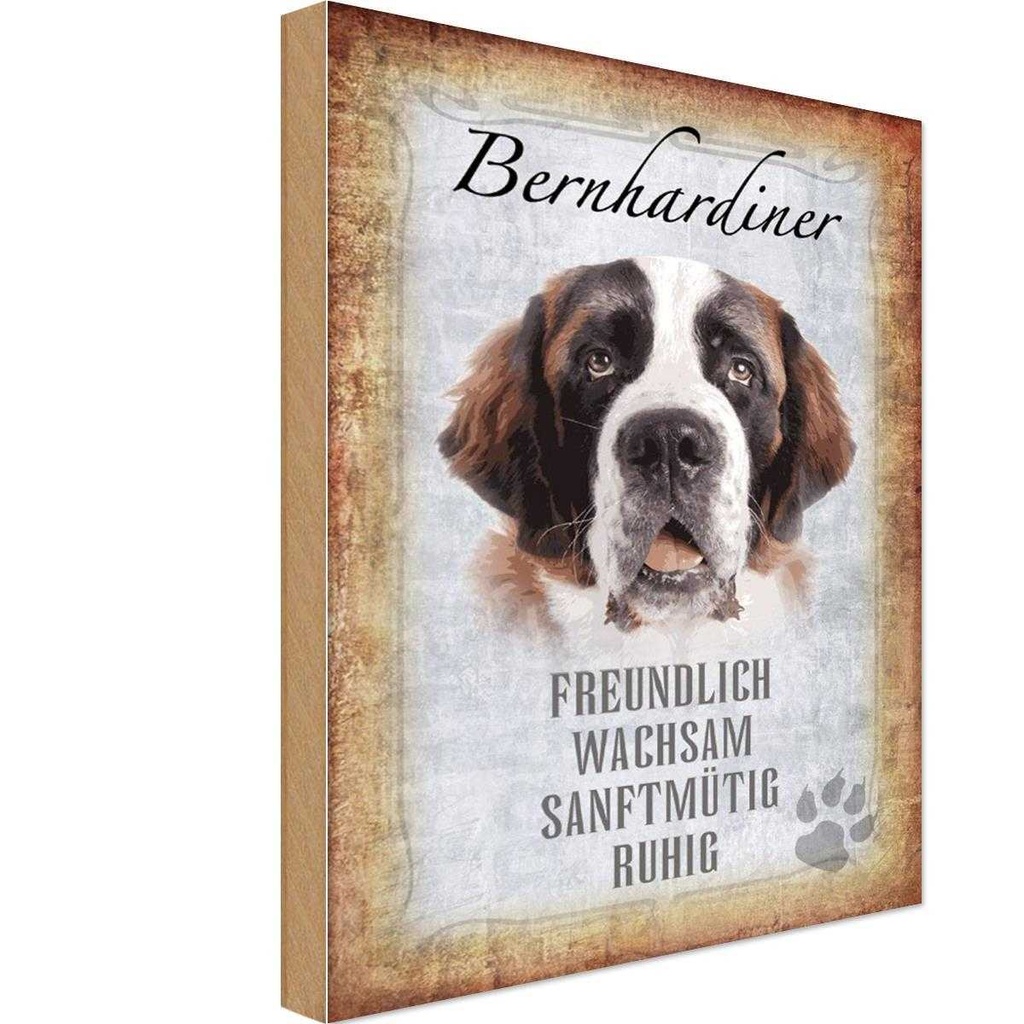 Holzschild 30x20 cm Bernhardiner Hund Tier Haustier