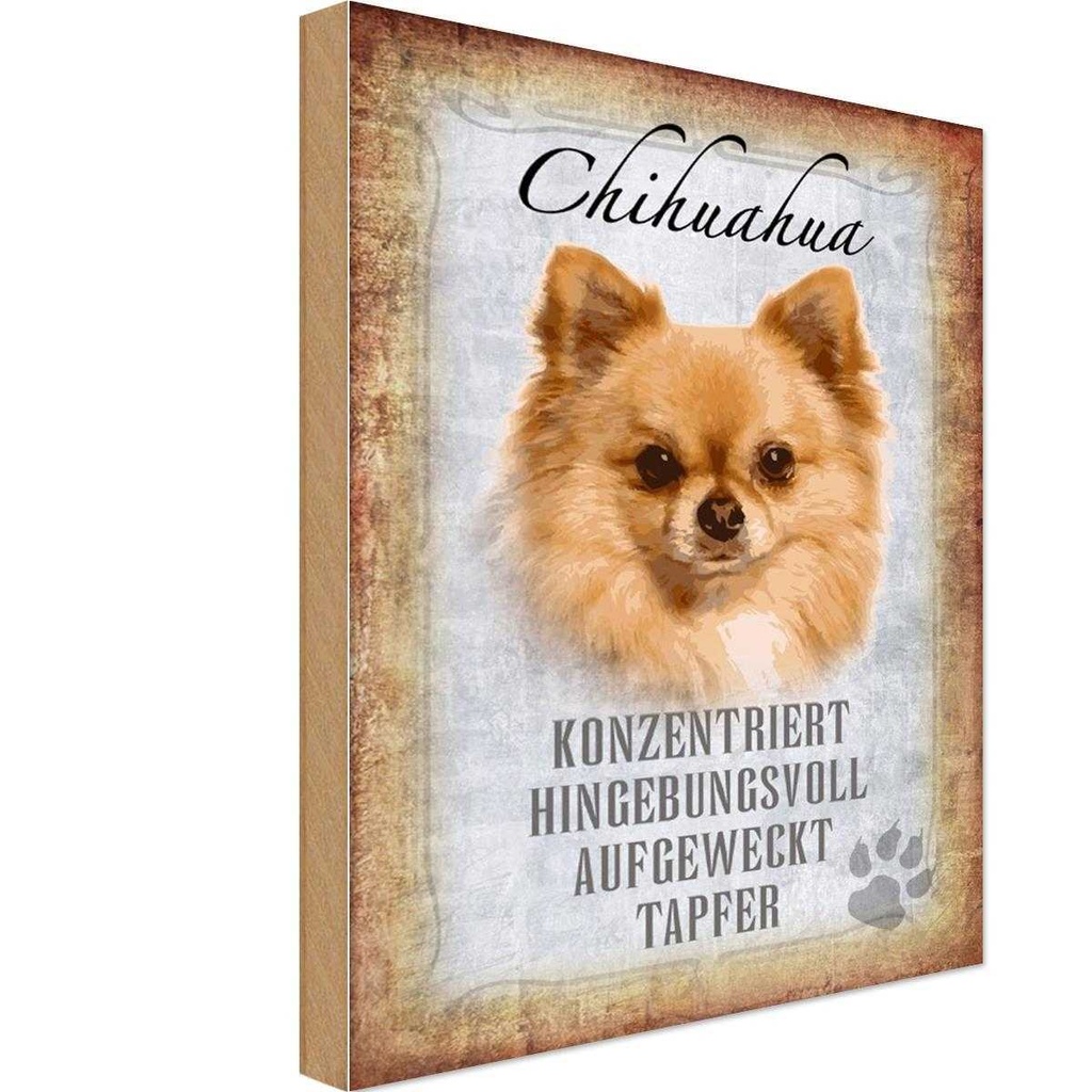 Holzschild 30x20 cm Chihuahua Hund tapfer Tier Haustier
