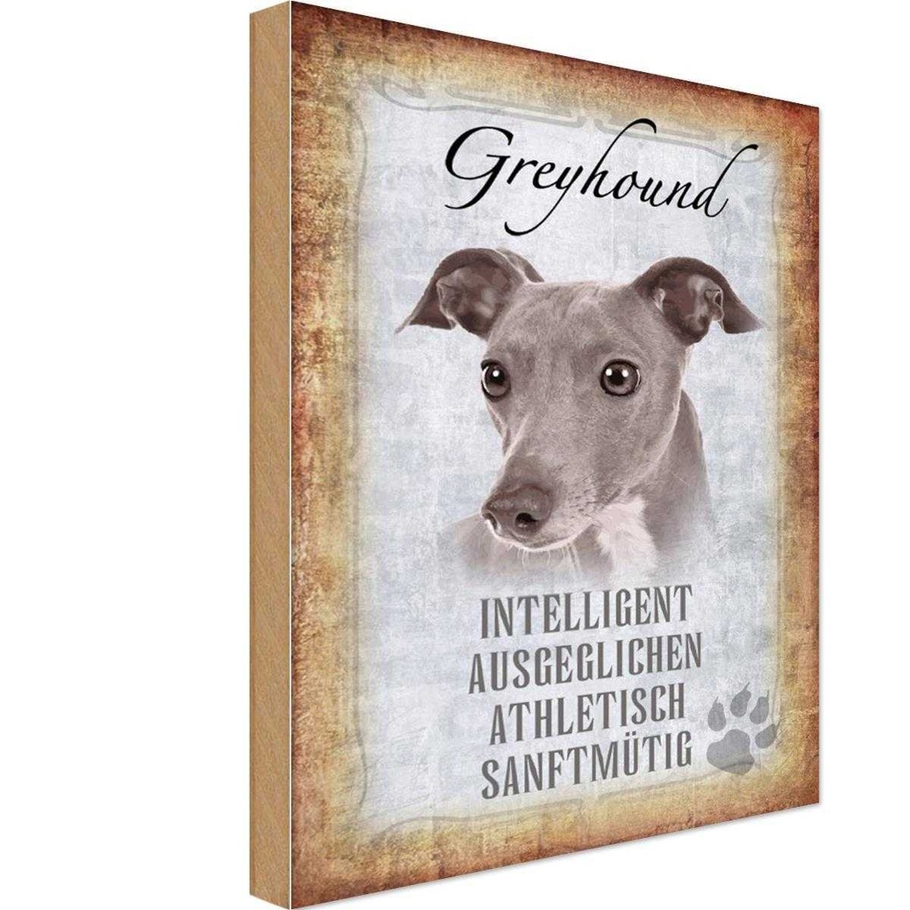 Holzschild 30x20 cm Greyhound Hund Tier Haustier