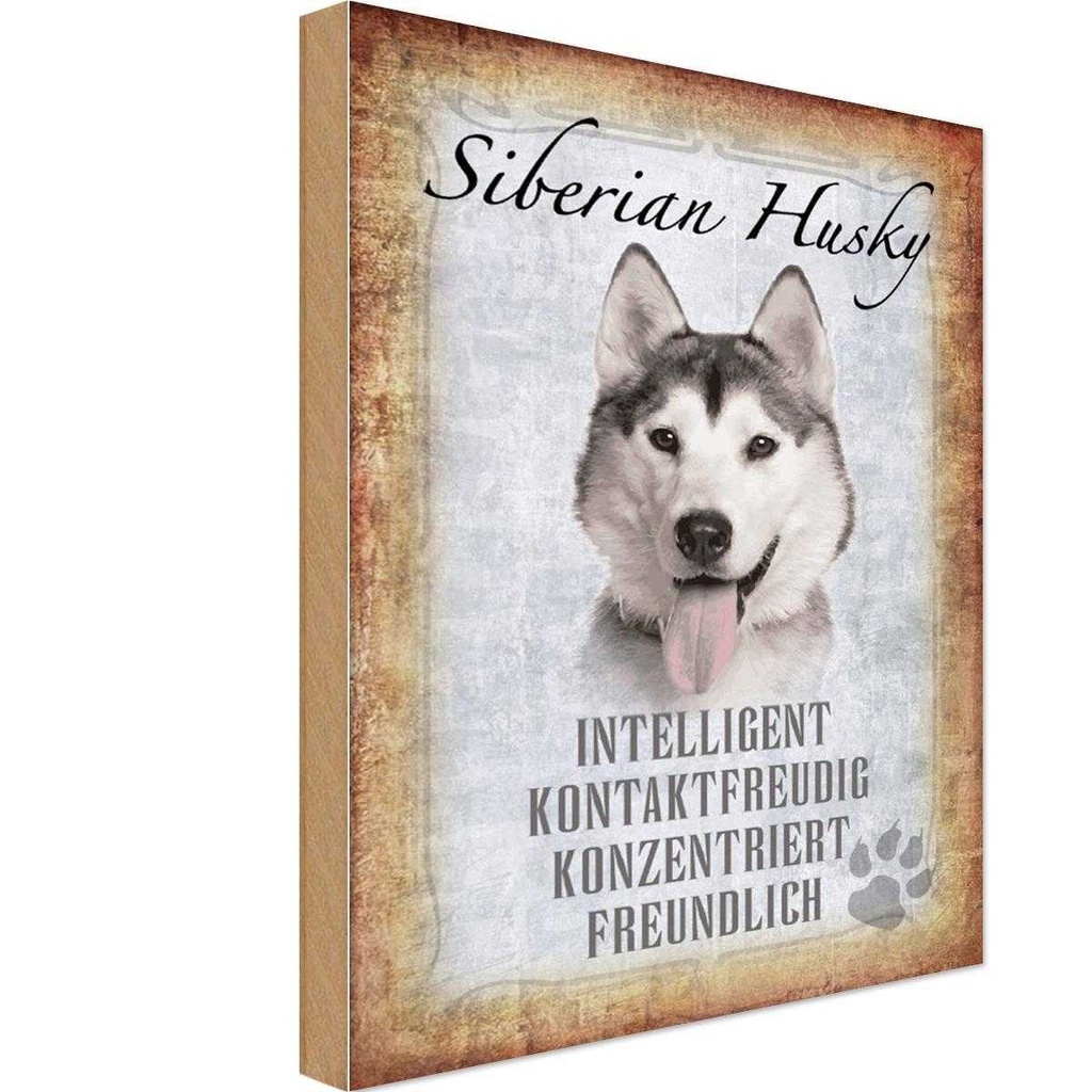 Holzschild 30x20 cm Siberian Husky Hund Tier Haustier