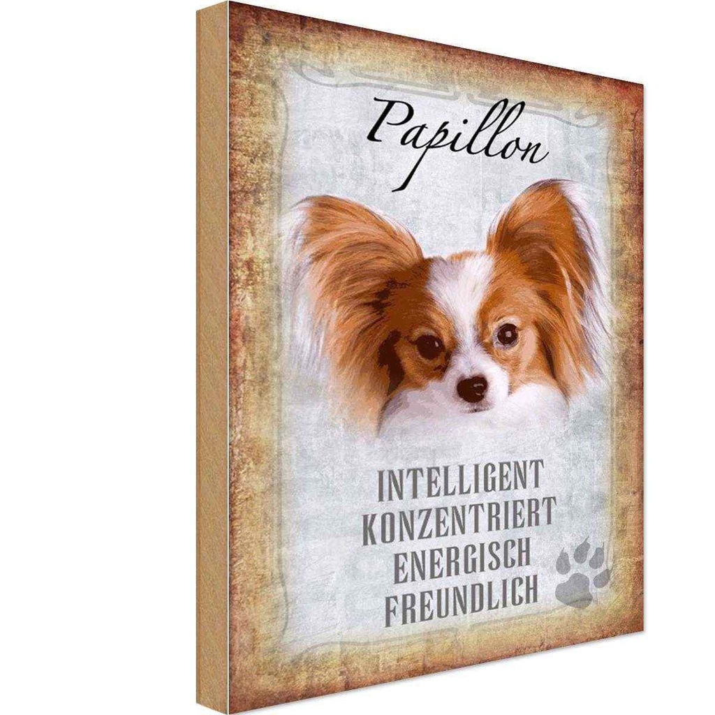 Holzschild 30x20 cm Papillon Hund Tier Haustier