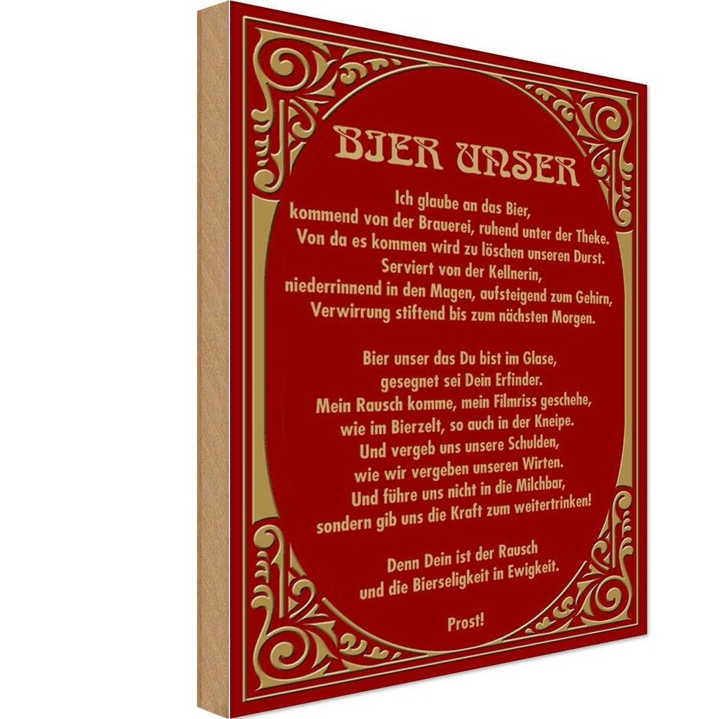 Holzschild 30x20 cm Alkohol Prost Bier unser