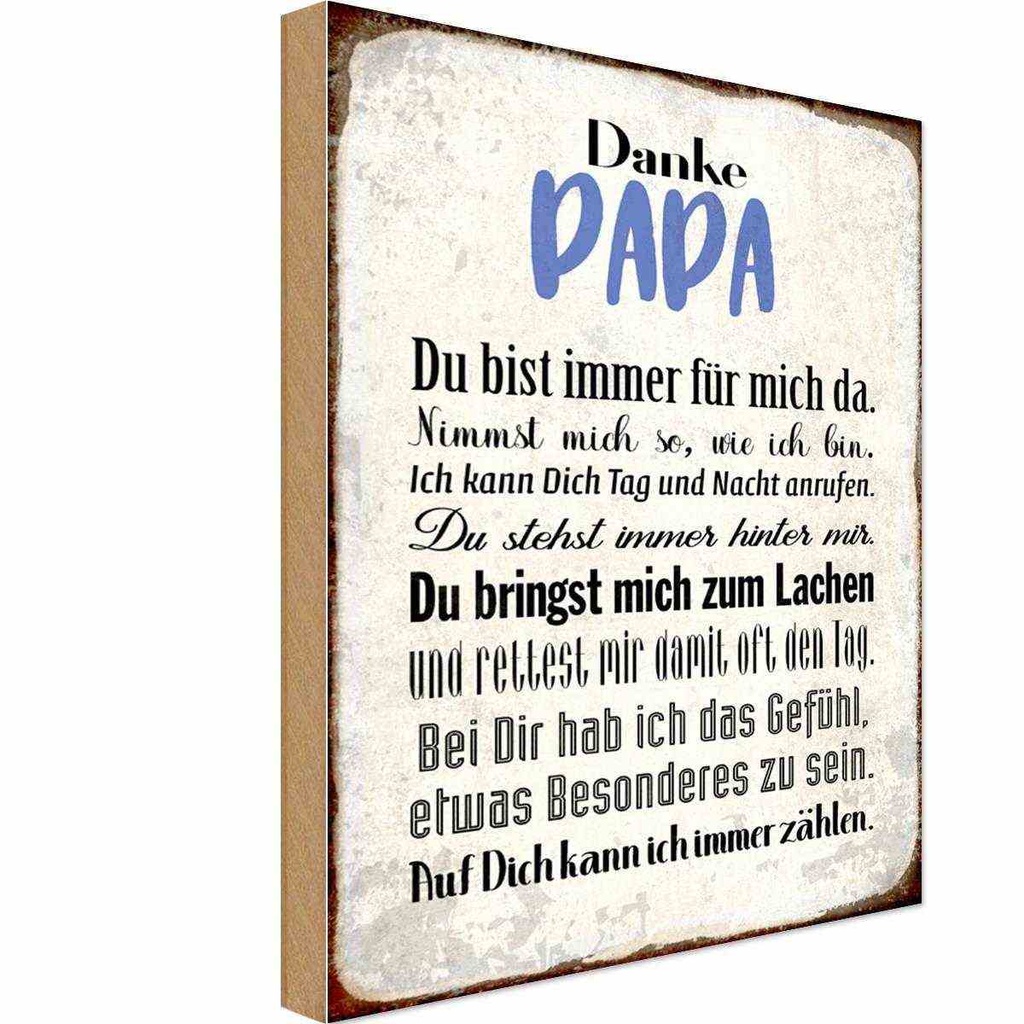 Holzschild 30x20 cm Danke Papa du bist für mich da Spruch Zitat