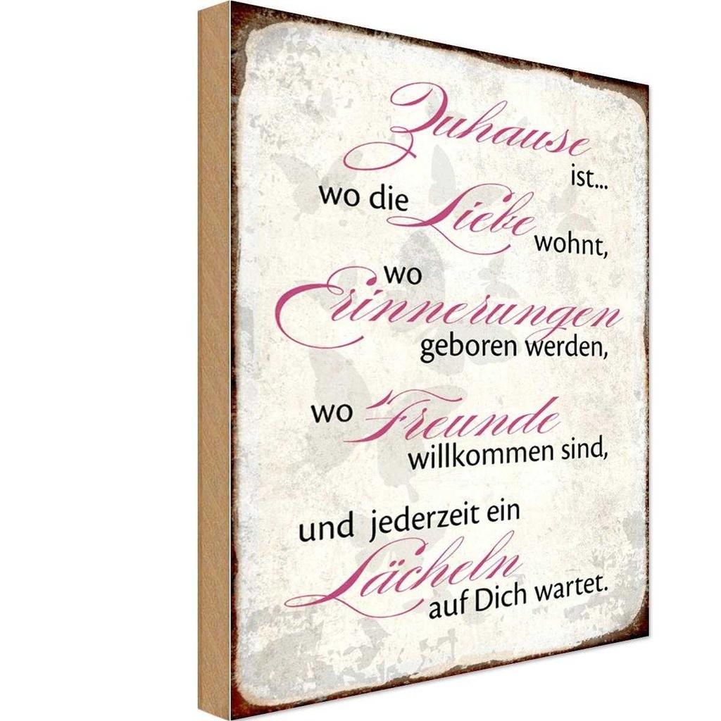 Holzschild 30x20 cm Zuhause Liebe Freunde Lächeln Geschenk