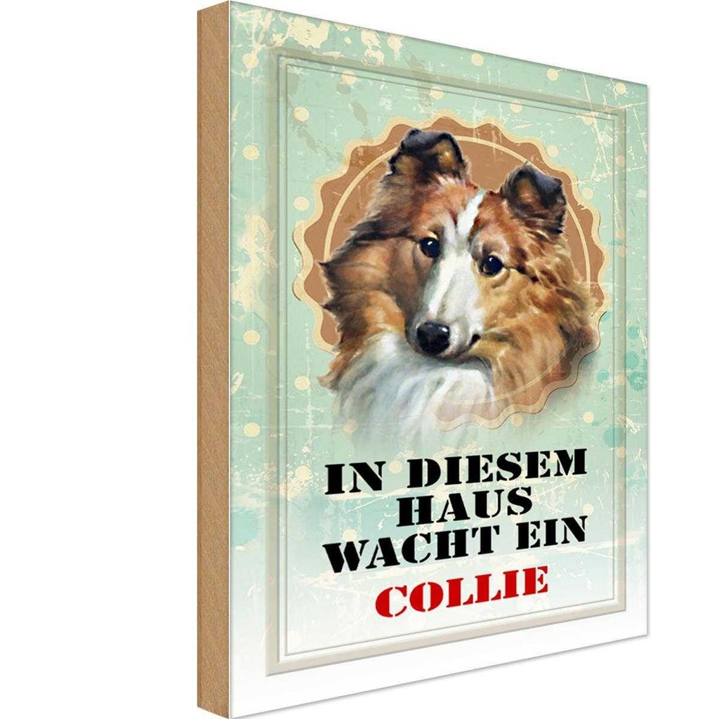Holzschild 30x20 cm Hund in diesem Haus wacht ein Collie Tier Haustier