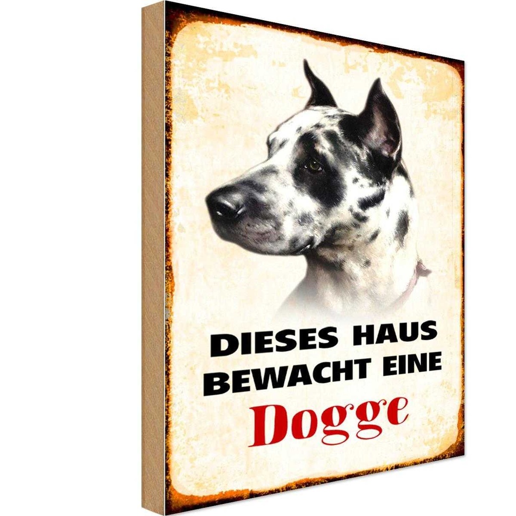 Holzschild 30x20 cm Hund dieses Haus bewacht eine Dogge Tier Haustier