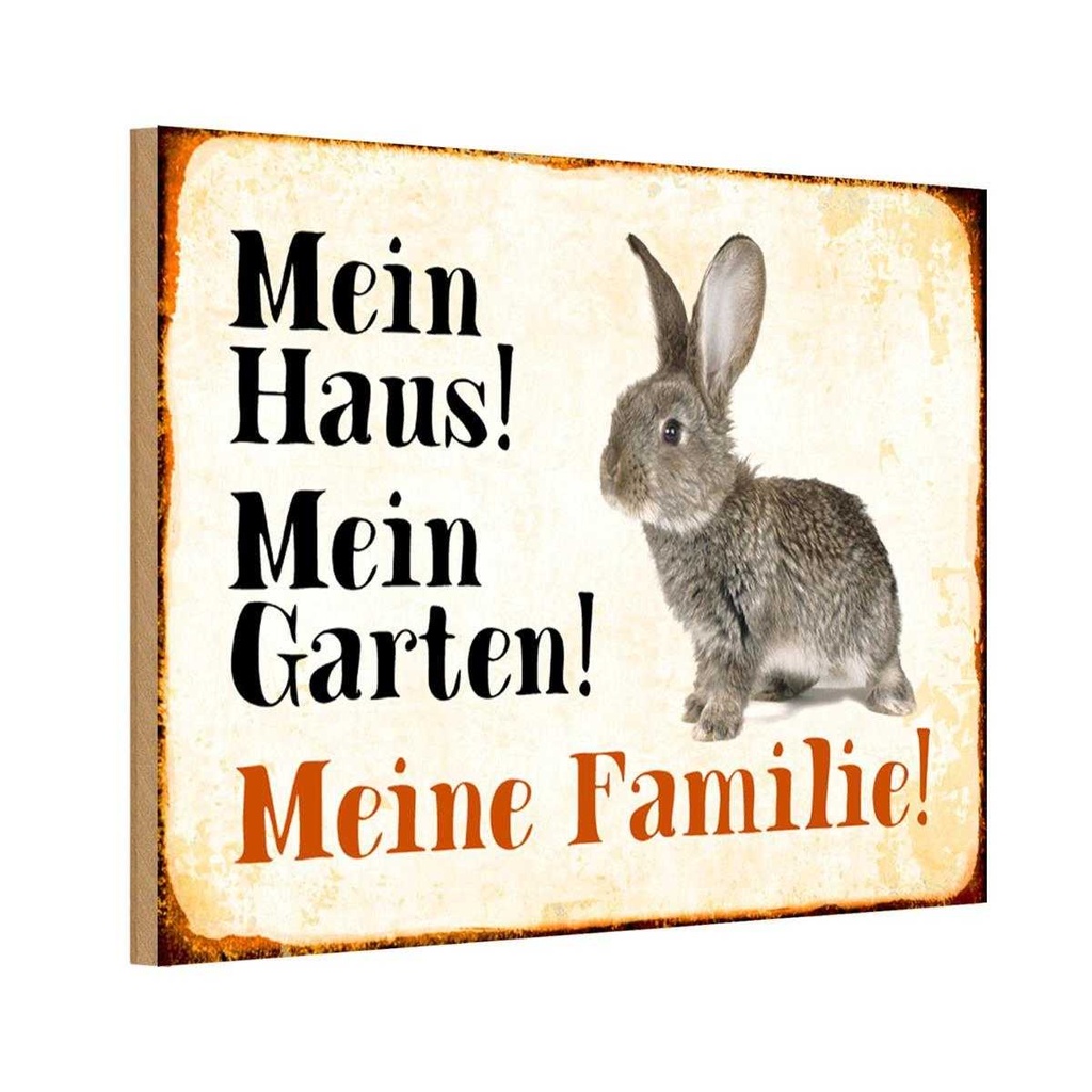 Holzschild 20x30 cm Tiere Hase mein Haus Garten Familie Tier Haustier