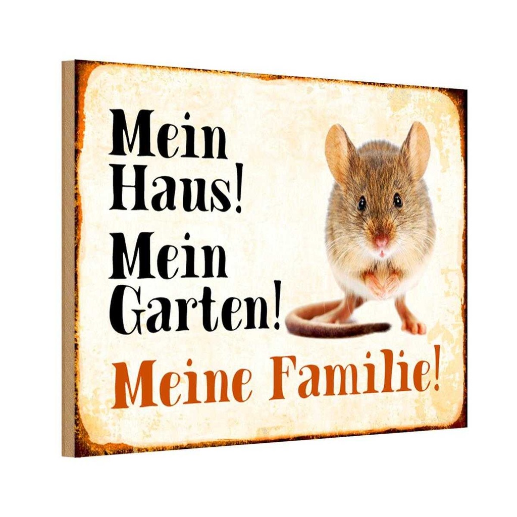 Holzschild 20x30 cm Tiere Maus mein Haus Garten Familie Tier Haustier