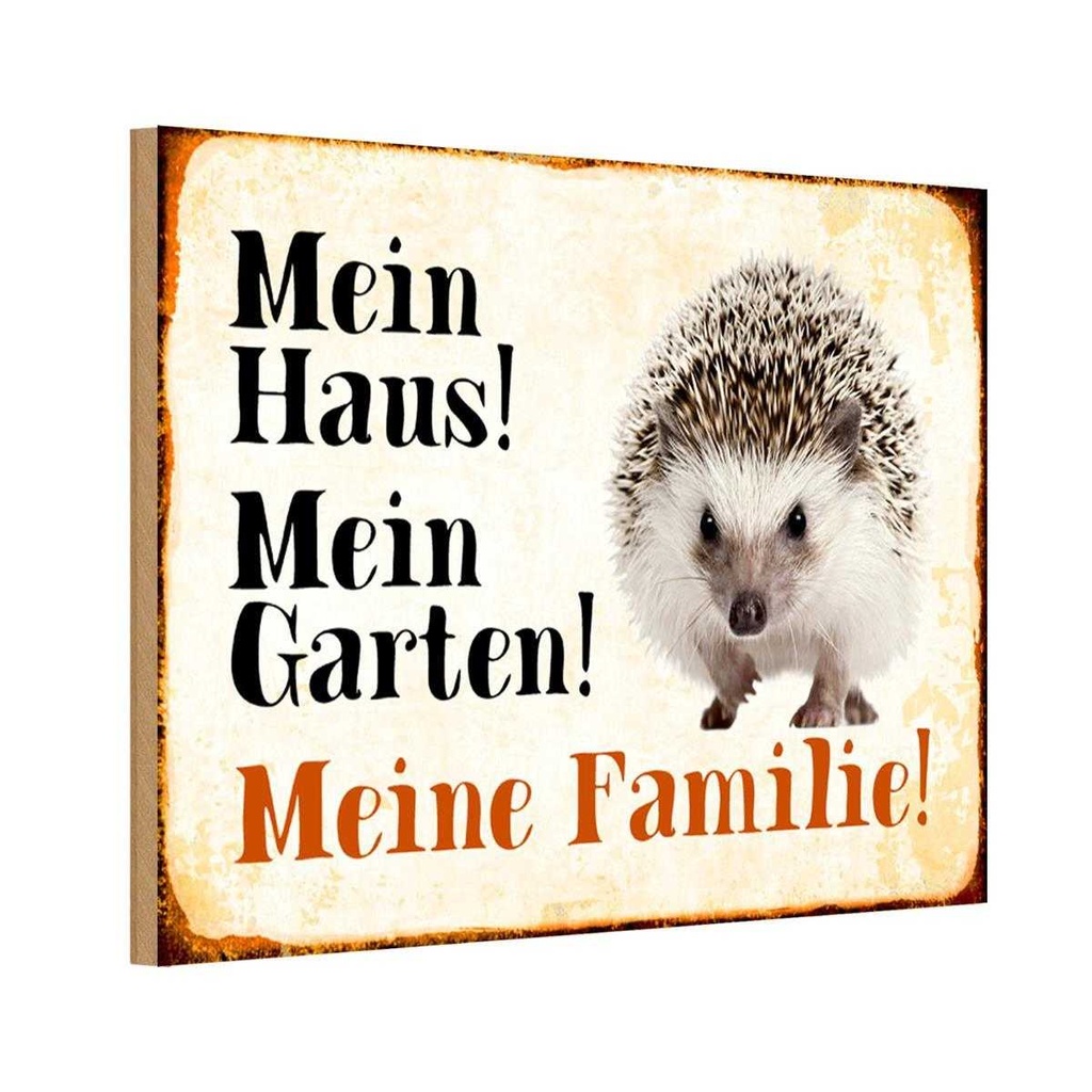 Holzschild 20x30 cm Tiere Igel mein Haus Garten Familie Tier Haustier