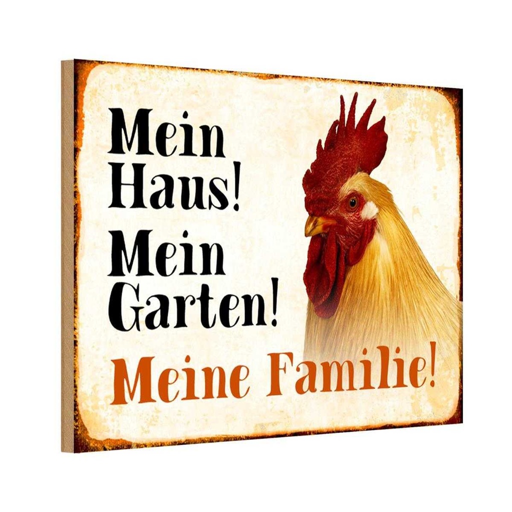 Holzschild 20x30 cm Tiere Huhn mein Haus Garten Familie Tier Haustier